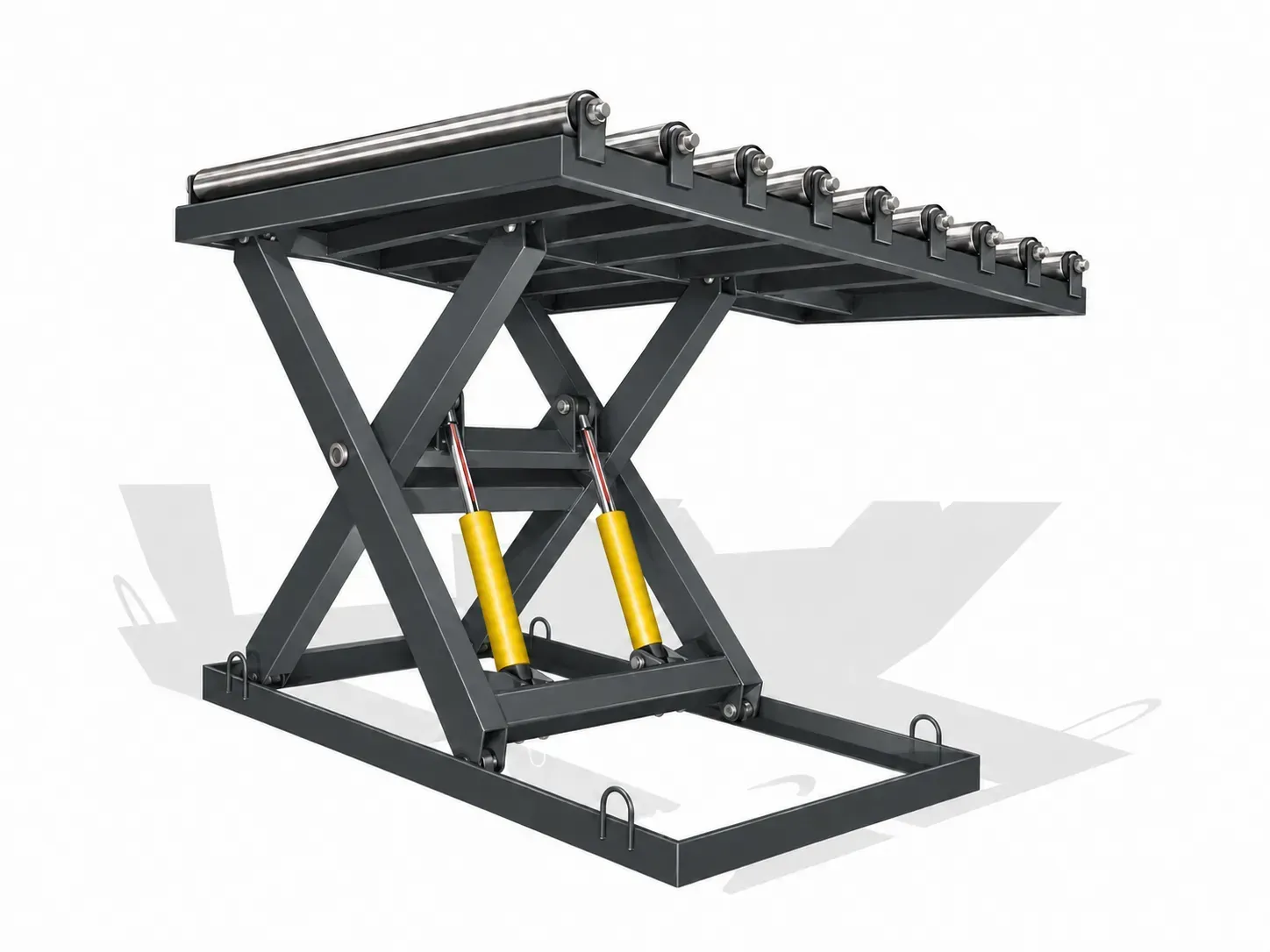 Illustration of a scissor lift table with rollers from the approved ASPAR gallery. The technical specification defines the particular configuration.